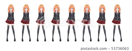 Anime manga student girl in blazer and red skirt 53736063