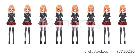 Anime manga student girl in blazer and red skirt Anime manga student girl in blazer and red skirt 53736236