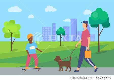 People Spending Time in City Park. Vector Boy, Man People Spending Time in City Park. Vector Boy, Man 53736329