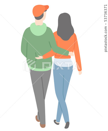 Happy Couple Back, Vector Man and Woman Isolated - Stock Illustration ...
