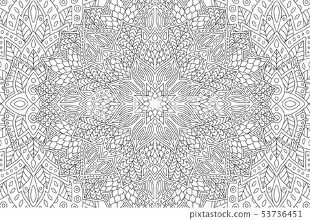 Coloring book page with linear floral pattern 53736451