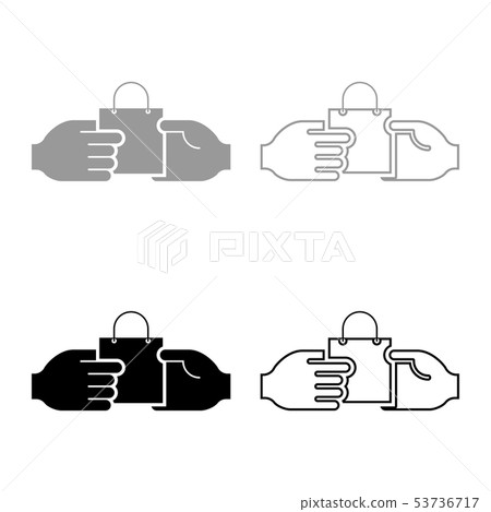 Hand passes the package to the other hand Hand Hand passes the package to the other hand Hand 53736717