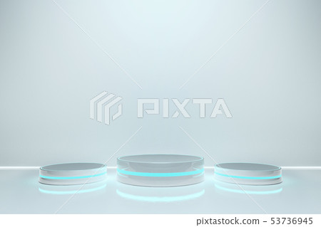 Hexagon Pedestal for display, Platform for design, Blank product stand with light glow. 53736945