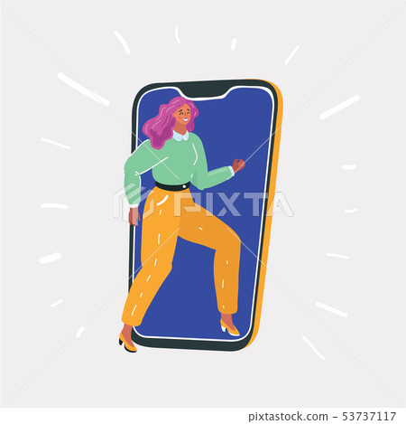 Woman step into smartphone. 53737117