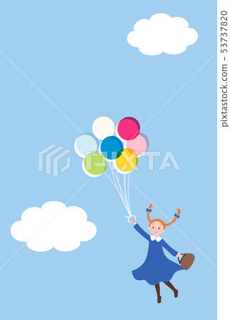 Girl 2 flying in the sky with balloons Girl 2 flying in the sky with balloons 53737820