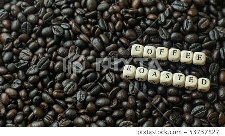 The coffee roasted and text wood cube close up  53737827