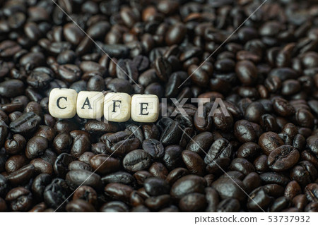 coffee roasted and text wood cube close up coffee roasted and text wood cube close up 53737932
