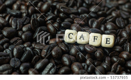 coffee roasted and text wood cube close up coffee roasted and text wood cube close up 53737935