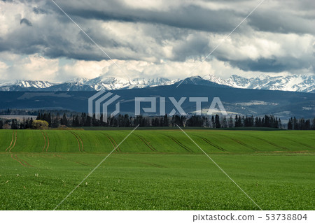 green meadow with roads , Tatra mountains green meadow with roads , Tatra mountains 53738804