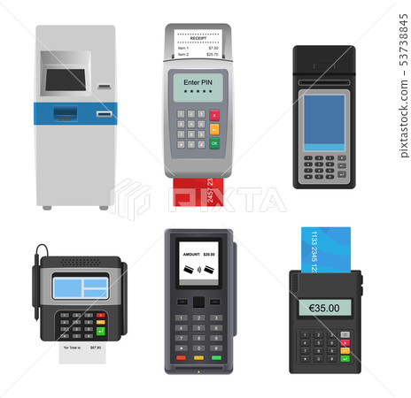 Payment machine vector pos banking terminal for credit card to pay atm bank system machining for Payment machine vector pos banking terminal for credit card to pay atm bank system machining for 53738845