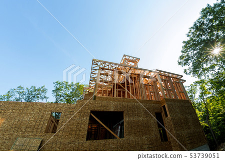 Residential construction home, wood beams with 53739051