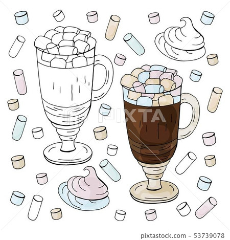 Black And White And Color Coffee And Marshmallow Stock Illustration