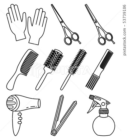 10 Line Art Black And White Hairdresser Tools Stock Illustration