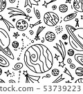 Hand drawn seamless pattern with stars, comets and planets. Space doodle illustration 53739223