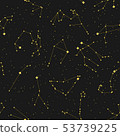 Seamless space pattern with different zodiac constellation and stars. Black background 53739225