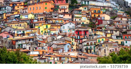 Colorful chaotic houses, Rocca di Papa, Italy 53739739