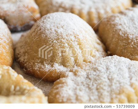 Ramadan sweets close-up. Egyptian cookies Kahk. Ramadan sweets close-up. Egyptian cookies Kahk. 53739809