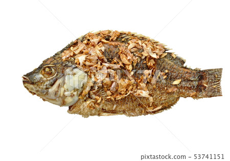 batter fried mango fish topping chop garlic  53741151