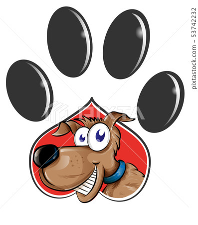Paw Print with dog cartoon isolated on white Paw Print with dog cartoon isolated on white 53742232