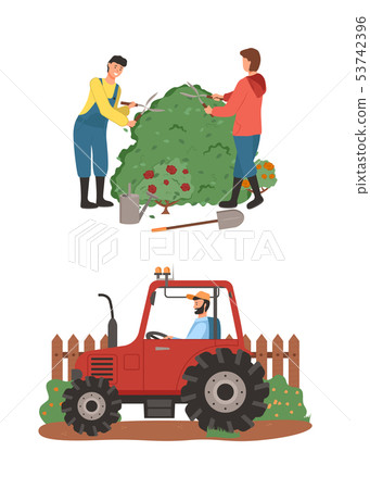 Farming People, Tractor Driver and Gardeners Set 53742396