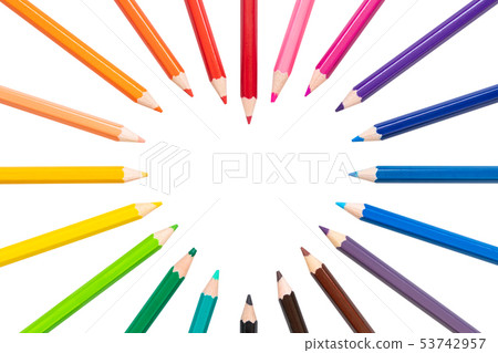heart frame of colored pencils isolated on white heart frame of colored pencils isolated on white 53742957