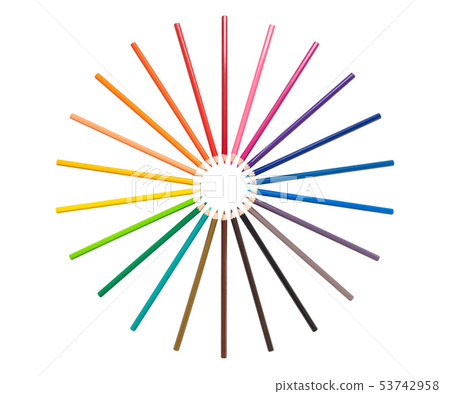 Color pencils arrange in circle isolated on white Color pencils arrange in circle isolated on white 53742958