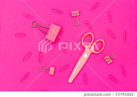 Stationery on pink background Stationery on pink background 53745882