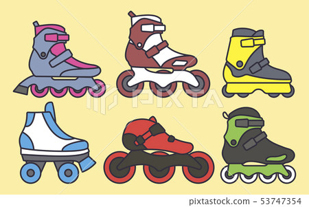 Set of Inline Roller Skates colored icons. Vector illustration 53747354