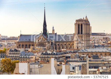 Paris. Scenic aerial view of Notre Dame Cathedral. Paris. Scenic aerial view of Notre Dame Cathedral. 53747525