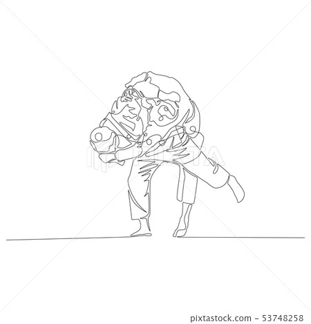 Judoka makes a shot through himself continuous line drawing. New minimalism. 53748258