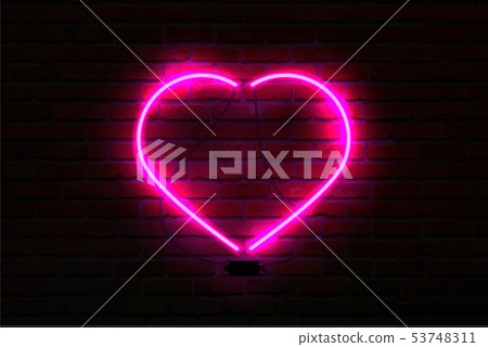 Pink glowing neon heart on brick wall background - Stock Illustration ...