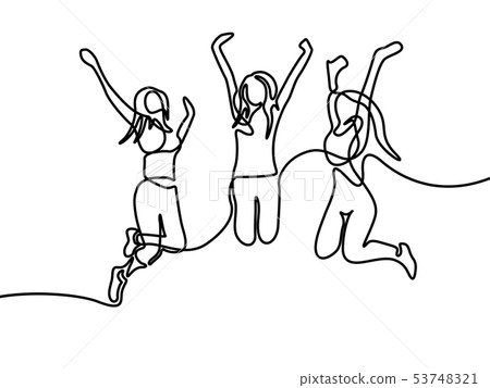 Continuous line drawing Group of girls jumping. Vector illustration. 53748321