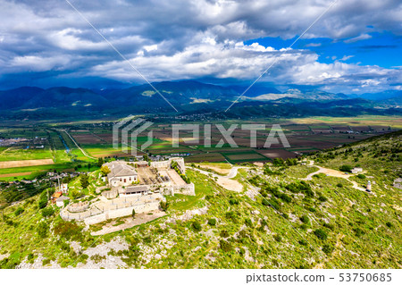 Aerial view of Lekuresi Castle in Saranda, Albania 53750685
