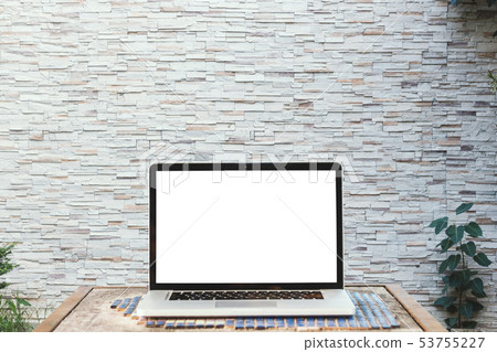 Mockup image of laptop with blank white screen on 53755227