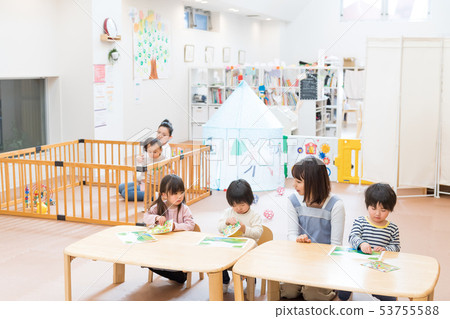 Nursery school, nursery teacher, infant, playing 53755588