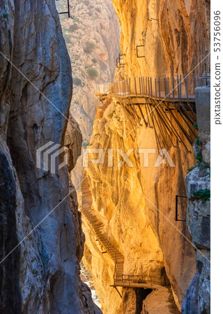 View of El Caminito del Rey tourist attraction Malaga, Spain. 53756096