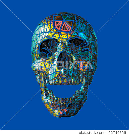 Colorful stylized polygonal skull on blue BG 53756236