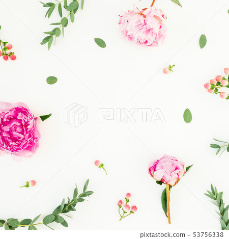 Floral frame with peonies, hypericum Floral frame with peonies, hypericum 53756338