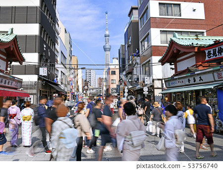 Tokyo cityscape in Japan We look at "Denboin Dori" and Tokyo Sky Tree etc. seen from Nakamise Street 53756740