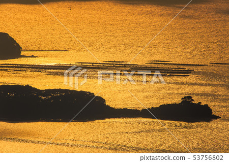 Golden sunset from Kusanagijima Island from Ishigake Observatory [Sasebo City, Nagasaki Prefecture] 53756802