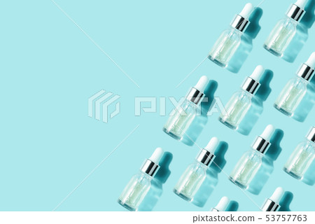 Pattern of their transparent bottles with cosmetic. Concept of injection is hyaluronic acid, botulin 53757763