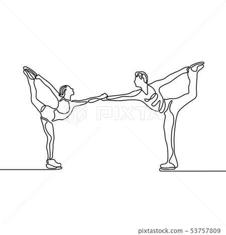 Continuous one line Couple of figure skaters, vector Continuous one line Couple of figure skaters, vector 53757809