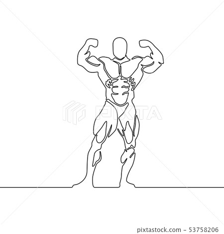 Continuous line bodybuilder show biceps. Vector illustration. Continuous line bodybuilder show biceps. Vector illustration. 53758206