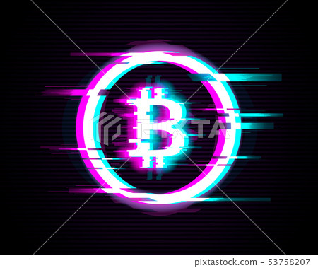 Illuminated Bitcoin symbol with glitch effect on modern background Illuminated Bitcoin symbol with glitch effect on modern background 53758207