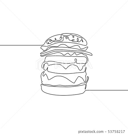 Continuous line Hamburger or burger or big burger or cheesburger. Vector illustration. Continuous line Hamburger or burger or big burger or cheesburger. Vector illustration. 53758217