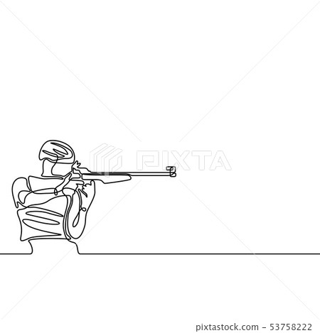 Continuous line Biathlete aims, winter olympic games Vector illustration. 53758222
