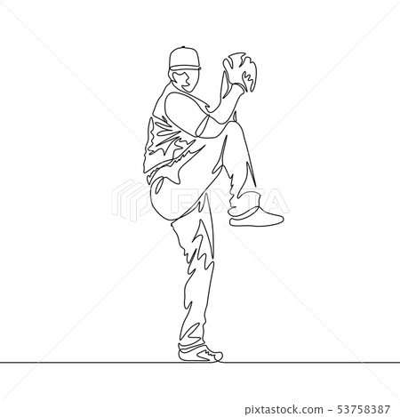 Continuous line baseball pitcher going to throw - Stock Illustration  [53758379] - PIXTA