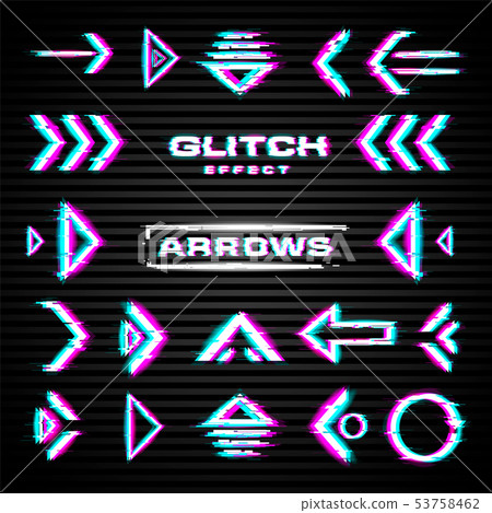 Set of glitch arrows, pointers, direction.... - Stock Illustration ...