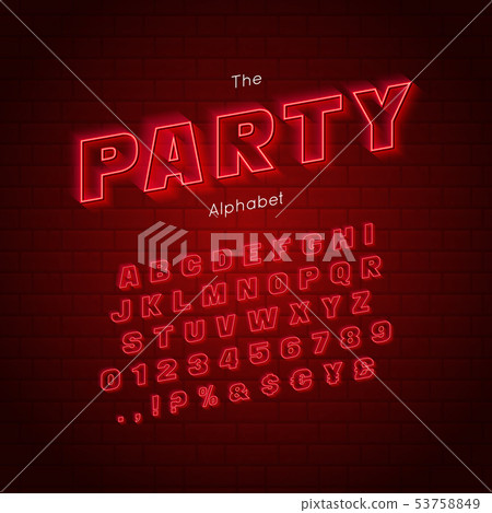 Vector neon font and alphabet. Luminous numbers and letters Vector neon font and alphabet. Luminous numbers and letters 53758849
