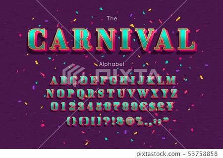 Vector carnival font and alphabet. Colorful numbers and letters Vector carnival font and alphabet. Colorful numbers and letters 53758858